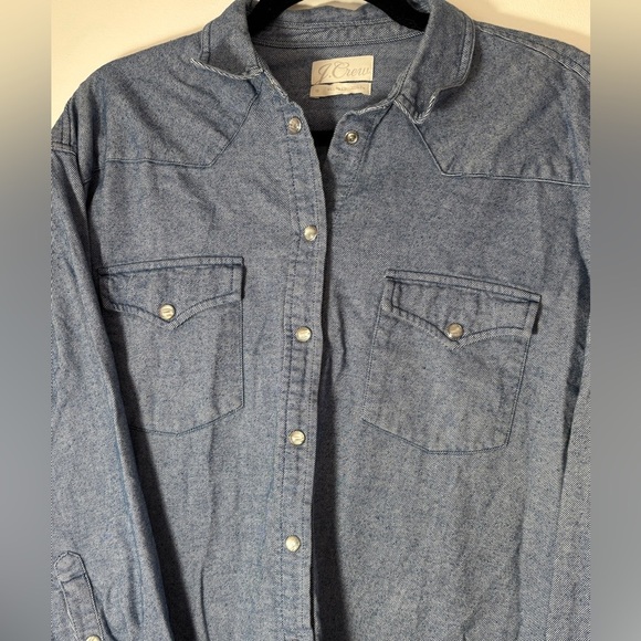 J.Crew Shirt Women 10 Blue Pinstripe Relaxed Fit Pearl Snap Western Cowgirl EUC - Picture 3 of 7
